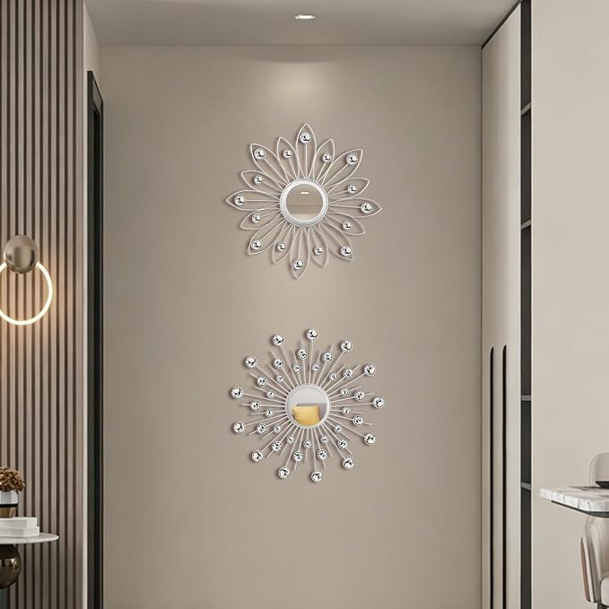 2 Pack Metal Mirrors for Wall Boho Sunburst Wall Mirror Home Decor Modern Decorative Wall Art for Bedroom Living Room Entryway - Image 4