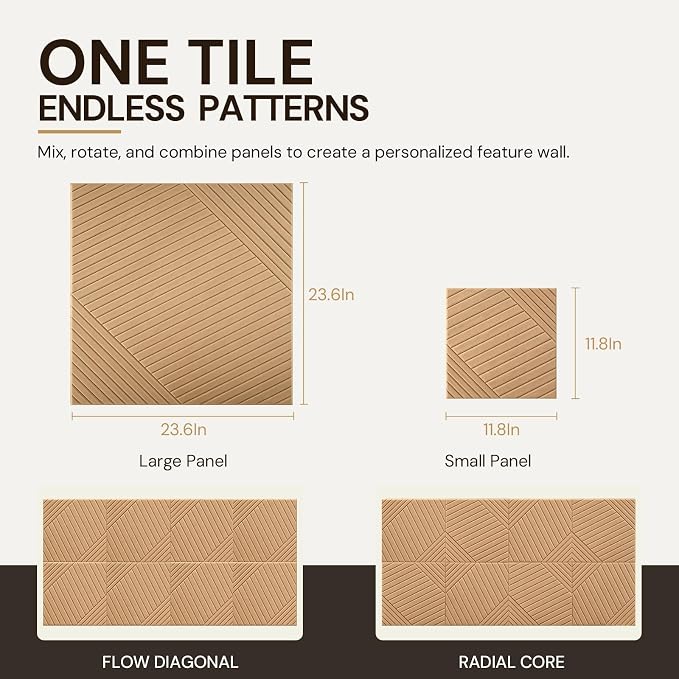 6Pack Acoustic Wall Panels, Wood Peel and Stick Wall Panels, Sound Proof Foam Panels for Walls Decor, Accent Soundproof Wall Panels for Bedroom Living Room Office Wall, 23.62 X 23.62 Inches Faux Wood - Image 2