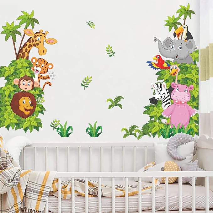 Supzone Jungle Animal Wall Stickers Cartoon Animal Wall Decal Elephant Lion Zebra Wall Art Sticker for Kids Baby Nursery Bedroom Playroom Living Room Wall Decor - Image 2