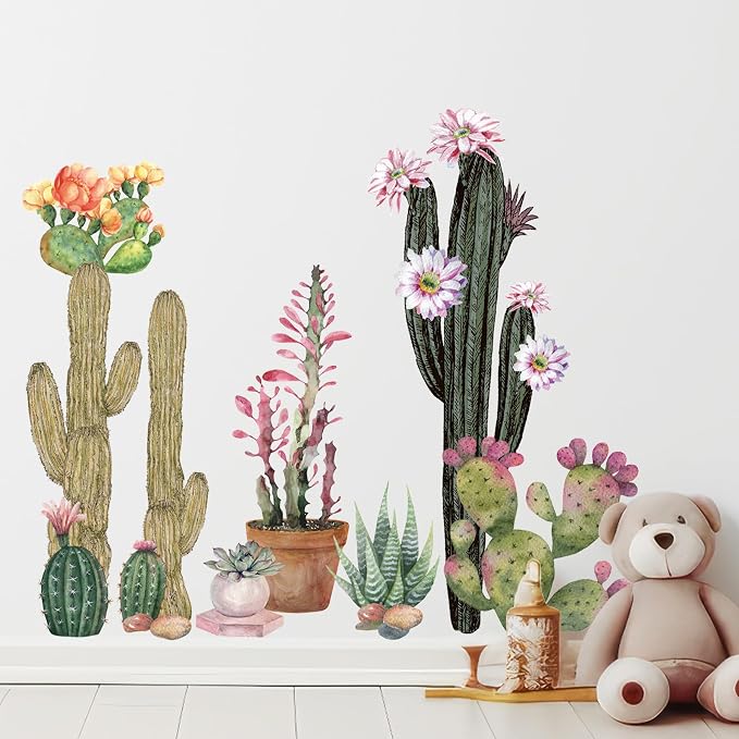 Cactus Wall Stickers Boho Cacti Wall Decal Tropical Green Plant Wall Art Decor Peel and Stick Flower Potted Wall Sticker for Living Room Bedroom - Image 5
