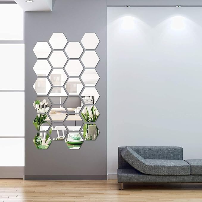Shappy 24 Pcs Hexagon Mirror Wall Sticker Removable Acrylic Mirror Setting Wall Sticker Back to School Decal Honey Comb Decal for Living Room Bedroom Home Decor by Shappy