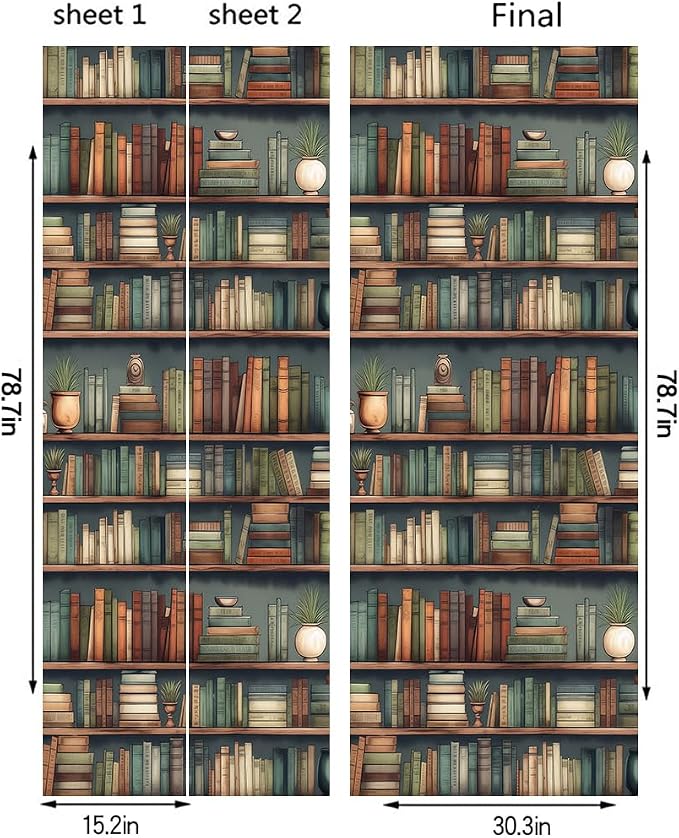 REDAMANCY Vintage Book Shelf Green Plants Peel and Stick Door Stickers Vinyl 3D Door Mural Decals Decor Modern Door Wallpaper Self-Adhesive, Waterproof, Removable - Image 2