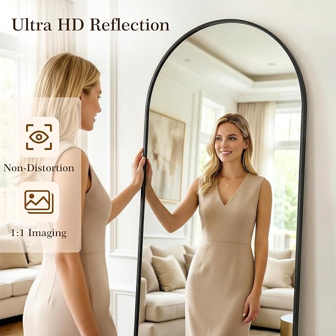 81"x41" Arched Full Length Mirror, Full Body Floor Mirror, Black - Image 5