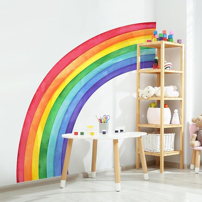 Supzone Large Rainbow Wall Decals, Mural Watercolor Half Rainbow Wall Stickers Peel and Stick Vinyl Wall Art Decor for Girls Bedroom Kids Nursery Living Room Playroom Toddler | Peel and Stick Vinyl Wall Decor for Girls Bedroom Kids Nursery Living Room ... - Image 6