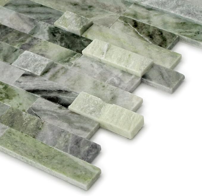 SUNWINGS 5-Sheet Peel and Stick Mosaic Natural 3D Stone Self Adhesive Marble Tiles, 11.5" x 10.7" Stick on Backsplash for Kitchen Bathroom Fireplace Vanity, Emerald Green - Image 3