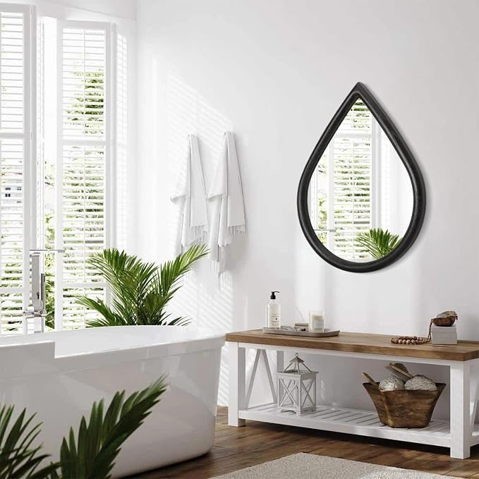 Teardrop Wall Mirror with Wood Frame Rustic Wall Mirror Black Farmhouse Unique Irregular Wall Hanging Mirrors for Bathroom Living Room Hallway Wall Decor - Image 6