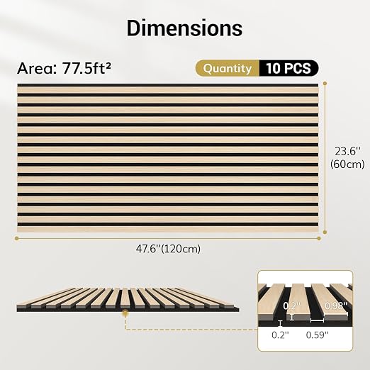 TONOR Wood Wall Panels for Interior Wall Decor-10 Pack 47.2" x 23.6" | Acoustic Wall Panels-77.5ft², Wood Slat Acoustic Panels for Noise Cancelling and Decoration, Living Room, Office,Oak - Image 4