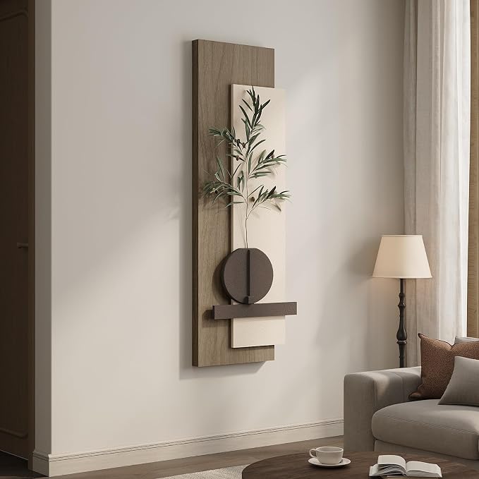 Cuspin Modern 3D Textured Long Narrow Vertical Wall Art | Tall slim type, Faux olive branches, Layered panels, Neutral tones, For bedroom dining room hallway entryway wall decor - Image 3