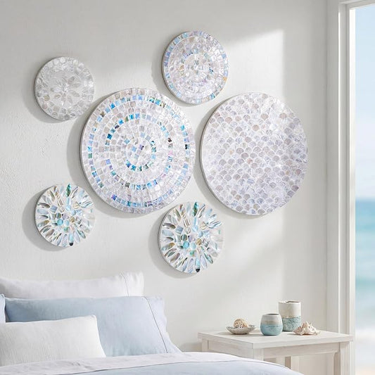 Novabright 6 Pcs Shell Wall Decor 11.8 Inches Natural Mother of Pearl Shell Plate Coastal Wall Art Mosaic Sculpture Handmade Hanging Plates Arts for Bedroom Bathroom Home Office Hotel by Unknown