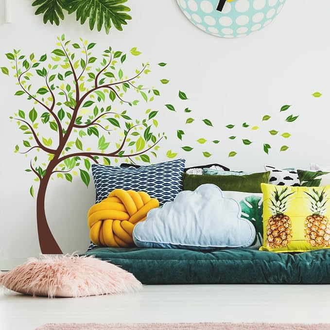 2 Pieces Tree Peel & Stick Wall Art - Large Leaf Stickers, Vinyl Wall Stickers & Murals - Removable Forest Decor for Bedroom, Living Room, Classroom, Nursery, Playroom by SWORNADecorationLLC