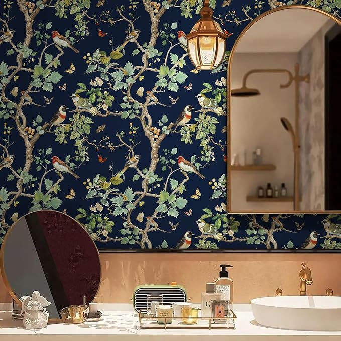 Nukofal Dark Bird Peel and Stick Wallpaper Floral Contact Paper for Cabinet | Floral Wallpaper Peel and Stick Bird Contact Paper 16.9"x196.8" Waterproof Boho Self Adhesive Removable Wall Paper Decor Viny - Image 4