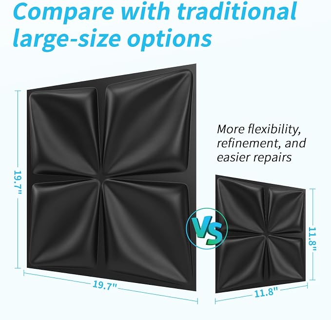 Art3d 20 Pack Decorative 3D Wall Panels, 19 Sq.Feet PVC Interior Wall Décor, 11.8"x11.8", Black - Image 4