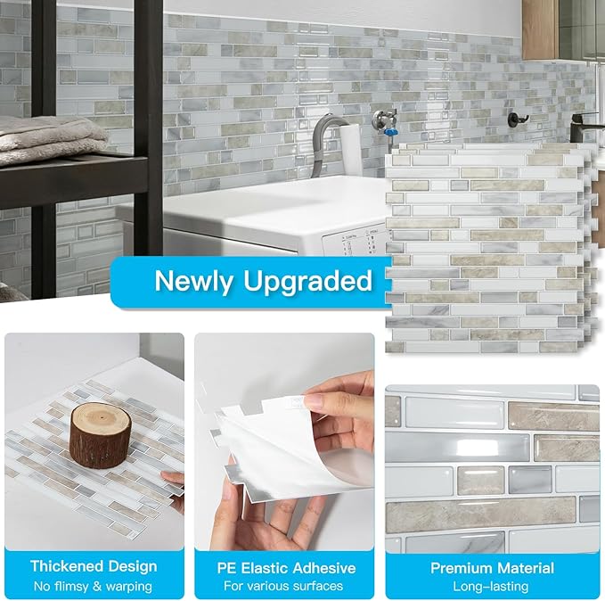 Art3d 10-Sheet Heavy-Duty Peel and Stick Backsplash, Waterproof Wall Tiles Stick on Kitchen Backsplash Living Space, Beige & White (Pack of 4) - Image 5