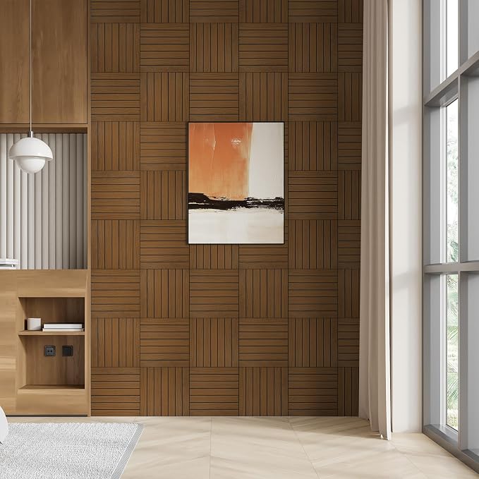 WADILE Peel and Stick Wood Slat Wall Panels 12x12in PVC 30 Pack | Decorative wall panels, self adhesive, living room, bedroom, accent wall, not real wood - Image 6