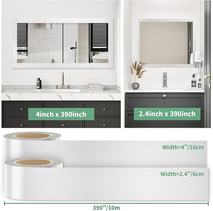 Peel and Stick Wallpaper Borders 390” x 2.36” Self Adhesive Mirror Frame Border Brushed DIY for Kitchen Bathroom Mirror Removal Border Sticker Wall Decor Cover 6.4 Sq.Ft, Brushed Sliver - Image 3