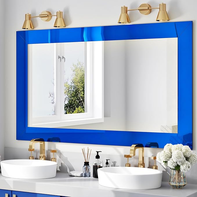 WESTICK Glossy Blue Mirror Border Peel and Stick for Bathroom Waterproof Mirror Frame Border 394"x4" Removable Repair Blue Frame Tape Molding Trim for DIY Home Decoration Kitchen Living Room - Image 5