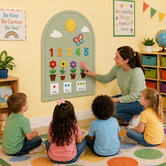 Large Arched Felt Bulletin Board, Sized 36" x 24" for Office & Wall Decor – 6 Customizable Adhesive Tiles with Pins are Perfect to Display Your Photos (Sage Green-B) - Image 4
