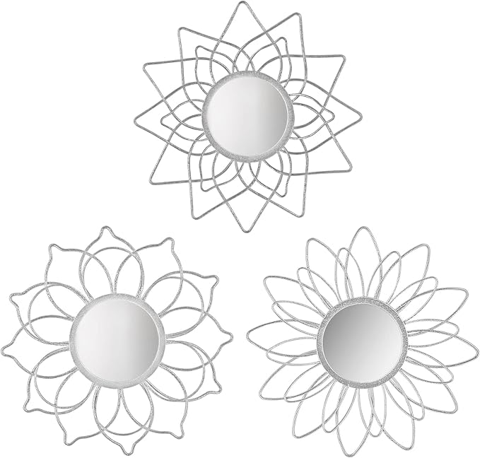Silver Mirrors for Wall, Metal Flower Circle Mirrors for Home Decoration by Manortang