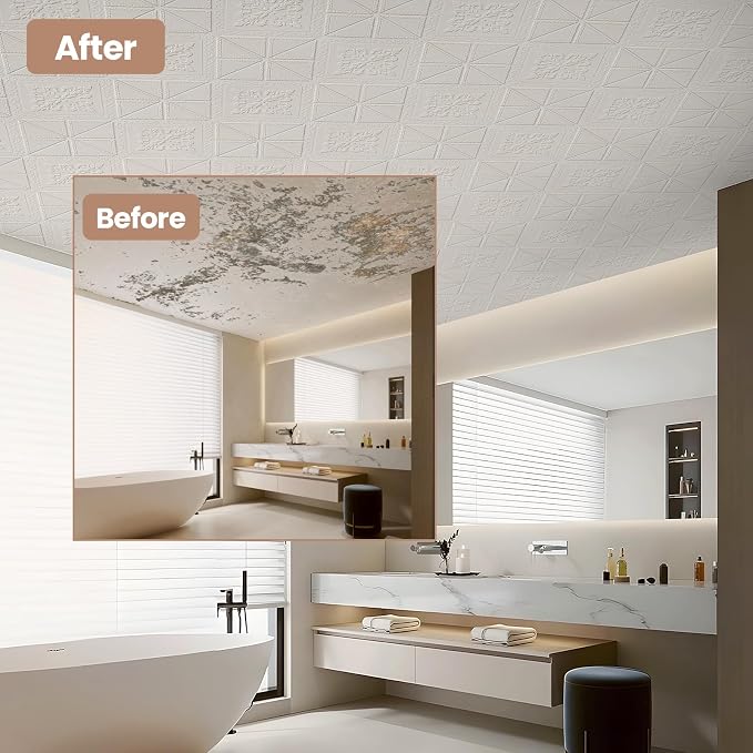 Ceiling Tiles 13.8x13.8 inch, 16 Pcs Ceiling Tiles | Peel and Stick Covering 21 sq.ft Self-Adhesive Waterproof for Interior Wall Decor - Image 5