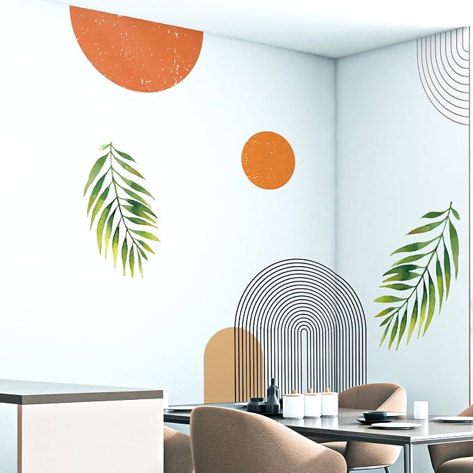 Boho Mid-Century Modern Wall Decals Peel and Stick, Large Archs Sun Vinyl Wall Stickers, Removable Leaves Plants Home Decor Art for Bedroom Living Room Classroom Office - Image 6