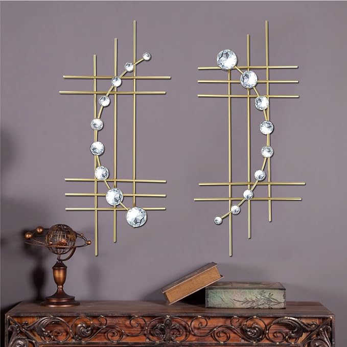 ZEXUIRU 2 Pcs Abstract Metal Art for Wall Decor Living Room Bedroom Bathroom Office Metal Bling Modern Geometric Hanging Vertical Small Iron Sculpture Plaque Pack -Gold 15.7in by ZEXUIRU