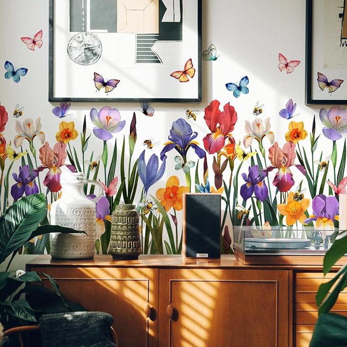 Runtoo Garden Flower Wall Art Decals Wildflower Floral Butterfly Wall Stickers Girls Bedroom Living Room Nursery Wall Decor by Runtoo