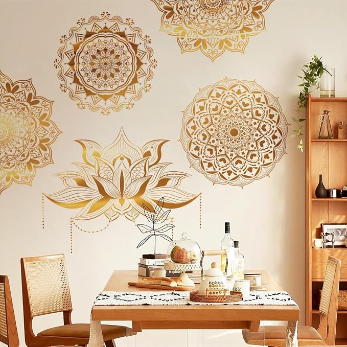 Runtoo Mandala Wall Stickers Boho Large Gold Lotus Floral Wall Decal Peel and Stick Bedroom Living Room Yoga Headboard Decor - Image 2