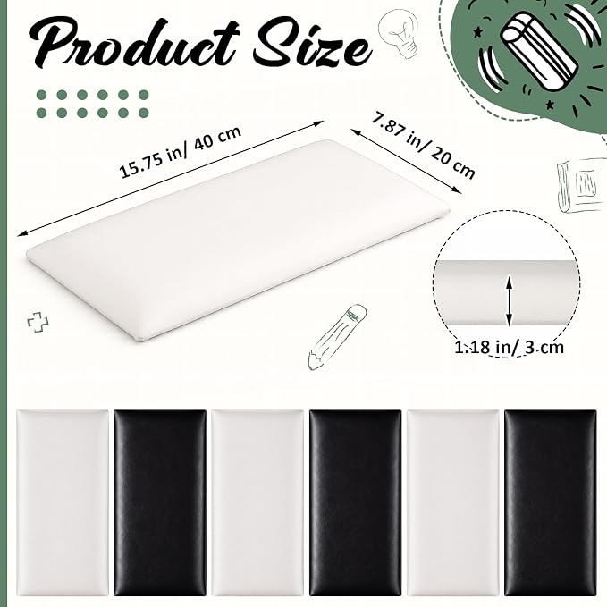 Hahafelt 6 Pack Wall Padding for Playroom Peel and Stick Headboard 15.7" × 7.9" × 1.2" 3D Anti Collision Upholstered Wall Panels Self Adhesive Headboard (Minimalist Black and White) - Image 3