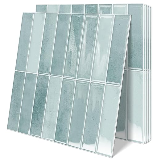 10 Sheets Upgraded Thicker Design Subway Tile Peel and Stick Backsplash | 12”×12”Self Adhesive Wall Tiles Stick on Back Splash for Kitchen,Bathroom,Camper(Azure Blue) by MOONFUN