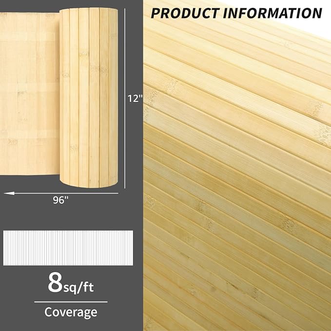 Art3d 12 x 96 in Pole Wrap Natural Bamboo Wall Panel, 2-Pack, Raw | Renewable Raw Board, Waterproof, No Emission, Wear-Resistant, Freely Cuttable, Stylish Wall Decor for Bedroom and Office - Image 5