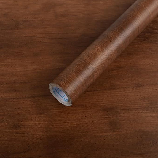 Wood Peel and Stick Wallpaper, Contact Paper for Classroom Home Decor | 17.7"x393" Self-Adhesive Medium Walnut Wood Plank Film, Farmhouse Decor for Bulletin Board Desk Cabinet & Home Renovation by Abyssaly