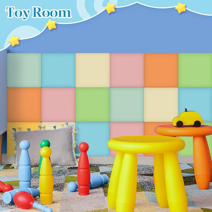 Hahafelt 8 Pack Wall Padding for Playroom Peel and Stick Headboard 11.81" x 11.81" x 1.18" 3D Anti Collision Upholstered Wall Panels Self Adhesive Headboard Panel for Protection (Fresh Colors) - Image 5