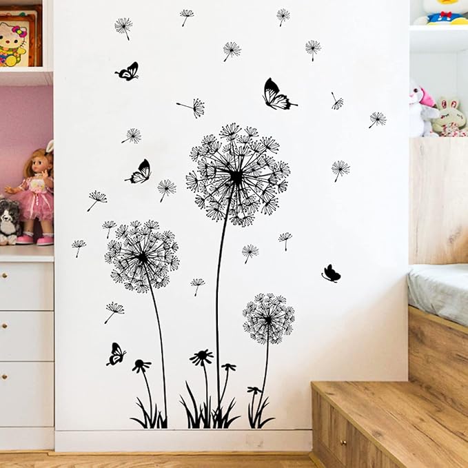 Arawat Dandelion Wall Decals - 2 Set Flower Stickers Murals Butterflies Peel and Stick Room Decor for Bedroom, Office, Bathroom, Living Room - Image 3