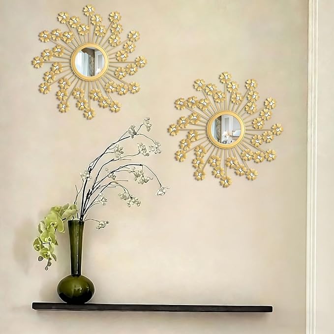 2 Pack Metal Mirrors for Wall Boho Sunburst Wall Mirror Home Decor Modern Decorative Wall Art for Bedroom Living Room Entryway - Image 3