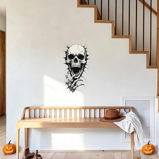 Skeleton Skull Wall Decals Peel and Stick Halloween Wall Stickers, Gothic Skull Removable Vinyl Wall Decor, Spooky Horror Wall Art for Bedroom Living Room Window Haunted House Party Decorations - Image 7