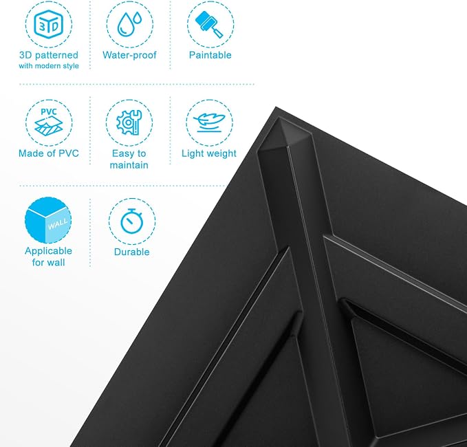 Art3d X-Shape Decorative 3D Wall Panels, 11.8 x 11.8 in, 33-Pack, Black | PVC, Lightweight, Waterproof, Peel and Stick, Easy to Install, Durable, Flexible, Decorative, Ideal for Living Room, Bedroom - Image 4