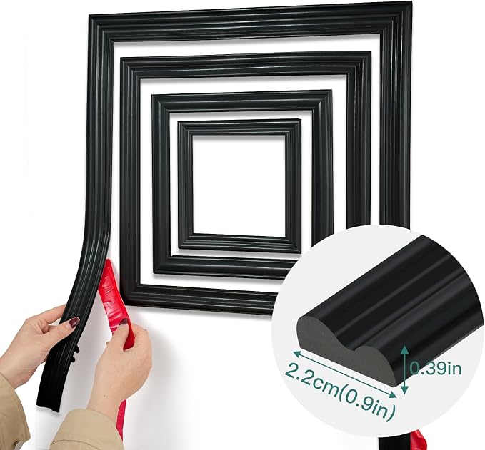 Flexible Chair Rail Panel Molding Finish Trim ，10FT*0.9IN Peel and Stick Black Self-Adhesive DIY Wall Molding Trim for Frame,Home Decoration & Wall Protection - Image 2