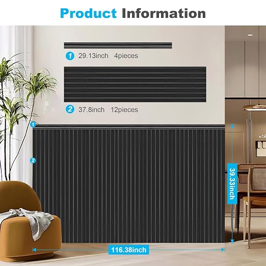 Art3d Beadboard Wainscoting Wall Panel Kit, 37.8 x 9.84 Inch, Matte Black | 12-Piece Panels + 4 Edge Trims, 31 Sq.Ft. Coverage, Lightweight, Water-Resistant, Easy to Trim, for Living Room, Bedroom - Image 6