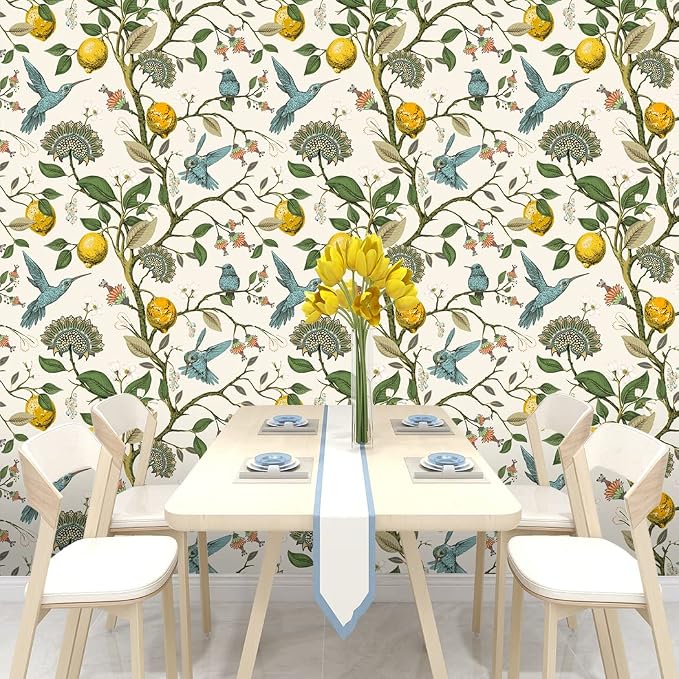 Blue Bird Self Adhesive Wallpaper Fresh Lemon Tree Peel and Stick Wallpaper Removable Waterproof Prepasted Contact Paper Wall Mural 17.7in x 9.8ft (Pack of 2) - Image 4