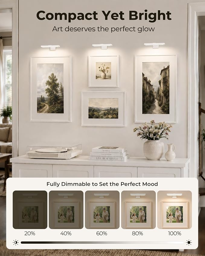 EZVALO Picture Light for Wall, Rechargeable 2400mAh Lights Wireless with IR Remote, 3 Color & Dimmable Magnetic 7.8'' LED Lights Display for Painting, Living Room, Gallery, Bedroom(White-3P) - Image 4