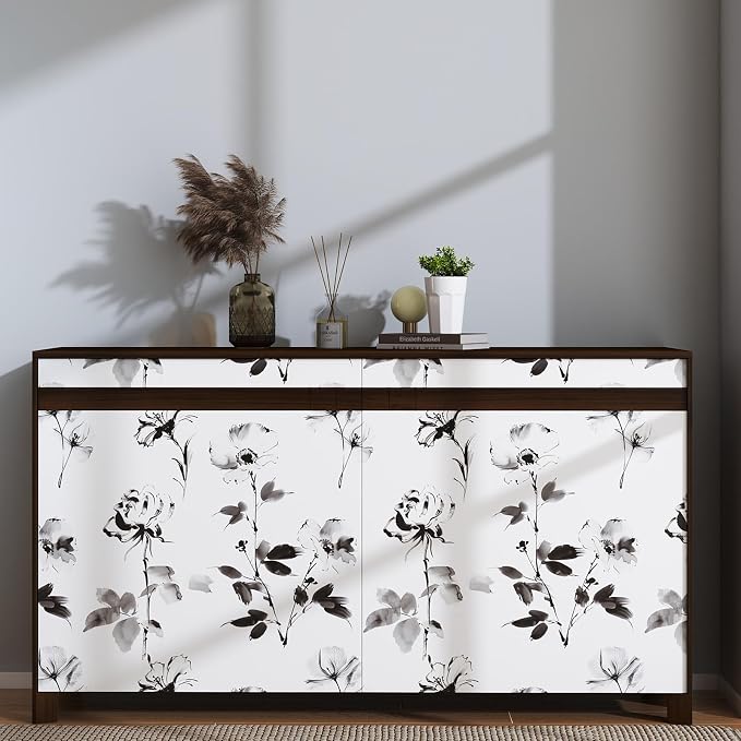 Hopepak Floral Wallpaper Peel and Stick Black and White Flower Peel and Stick Wall Paper Modern Contact Paper Removable Self Adhesive Wallpaper for Bathroom Bedroom Cabinet Decor Vinyl 17.3" x 78.7" - Image 5