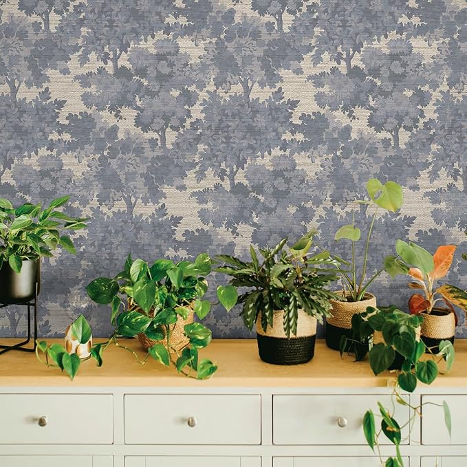 Tempaper Textured Blue Canopy Toile Faux Grasscloth Removable Peel and Stick Wallpaper, 20.5 in X 16.5 ft, Made in The USA - Image 2