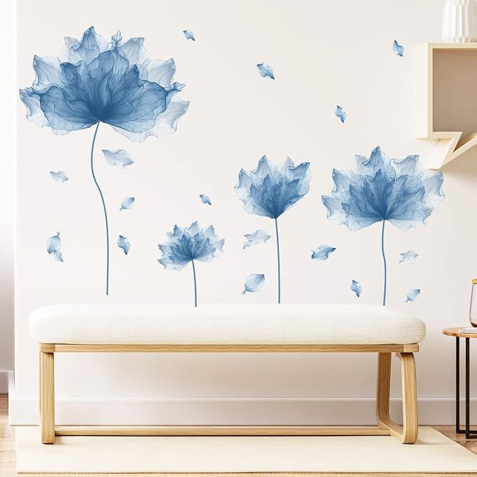 39.3'' x 32.6''Flower Petal Wall Decal Floral Wall Sticker (Blue) | Removable waterproof peel and stick wall art for nursery, baby room, classroom, living room, bedroom, office and bathroom - Image 3