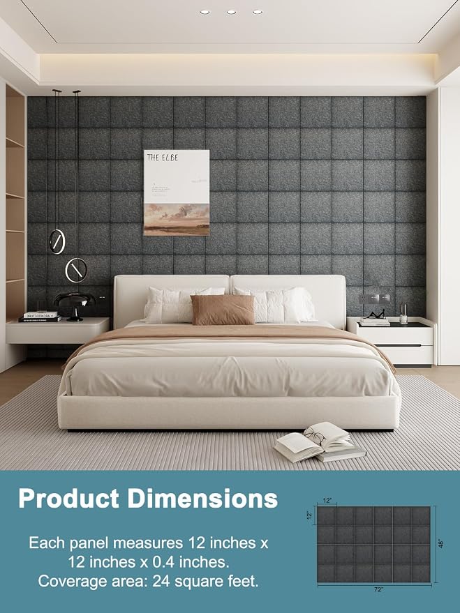 AKUMAX 24 Pack Sound Proof Foam Panles-Self-Adhesive Soundproof Wall Panels,Acoustic Foam Panels Soundproofing Noise Cancelling Wedge Panels for Home Office Recoding Smoke 12"*12" - Image 4