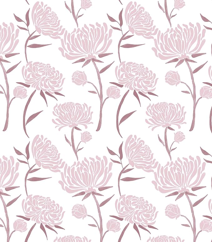 Hopepak Peel and Stick Wallpaper Floral Contact Paper Pink Wall Paper Modern Self Adhesive Removable Vinyl Wallpaper for Bedroom 17.3" x 78.7" by Hopepak