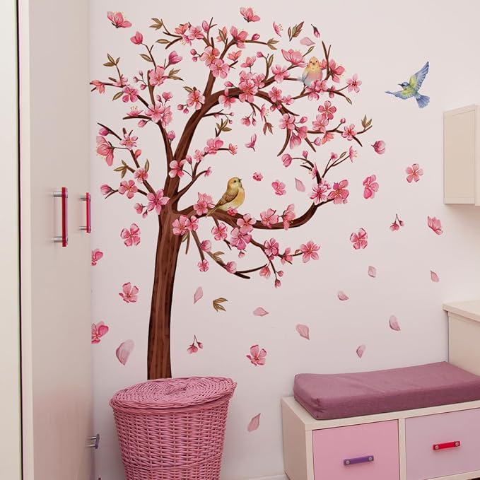 3D Flower Tree Wall Decals Peel and Stick Large Cherry Blossom Stickers for Wall in Heart Shape with Birds Removable Wall Stickers & Murals for Living Room Bedroom Girl Nursery Classroom Home Decor by SWORNADecorationLLC