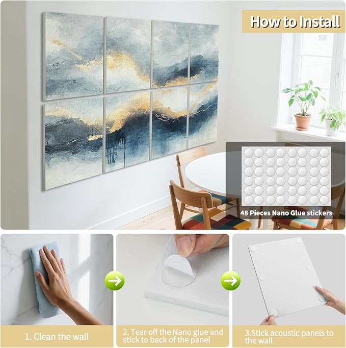 Art3d Acoustic Wall Panels, 48 x 32 in Set, 8-Pack Decorative Wall Art | UV-printed polyester, helps reduce echo, sound absorbing decor for living room, bedroom, office, studio and gaming room - Image 7