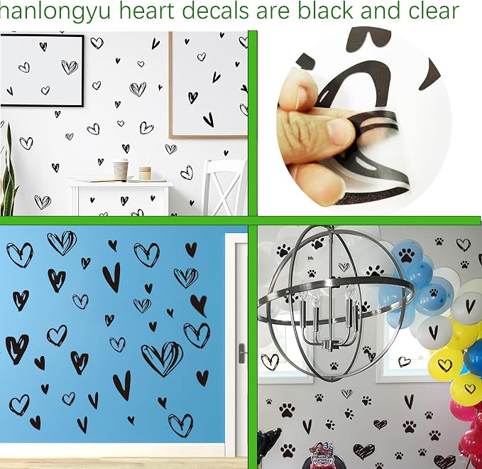 90 Pcs Black Heart Stickers Vinyl, hanlongyu 3D Heart Valentine Wall Stickers, Romantic Love Wall Decals Window Flakes Hearts Decal for Baby Bedroom Murals Removable Nursery Kids Room Decor - Image 4