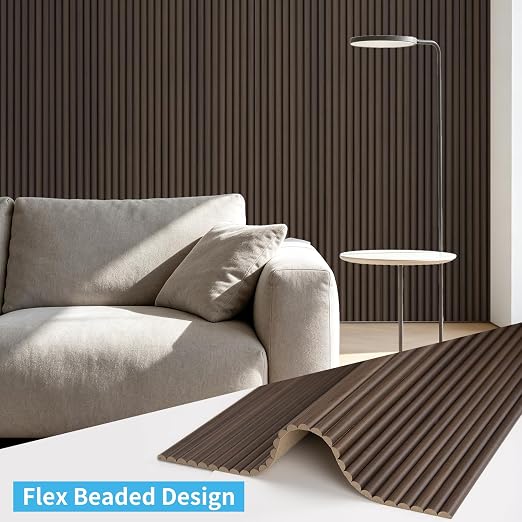 Art3d Roll-Flat Beaded Wood Slat Wall Panel, 1-Pack, 94.5 x 23.6 in, Walnut | Flexible, Durable, Crack Resistant, Glue on, Easy to Install, for New Home Buyer, Future Mover to Upgrade Office, Living Room - Image 4