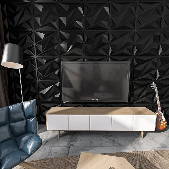 Art3dwallpanels 3D Wall Panels Diamond PVC, Black, 19.7" x 19.7" | Interior Wall Decor, 3D Textured Wall Paneling for Bedroom, Livingroom, Gameroom, Large Size 12 Pack - Image 6